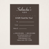 Taupe beige Feuille Salon Spa Certificat de carte- (Dos)