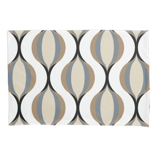 Taupe Beige Tan Grijs Wit Zwart Ogee Waves Kussensloop (Voorkant-Links)