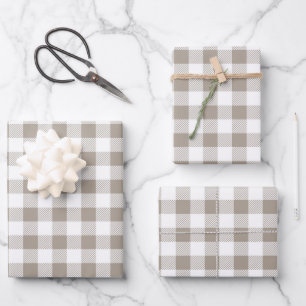 Taupe Beige Witte Geruite Patroon Inpakpapier Vel