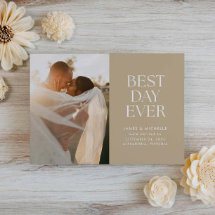 Taupe Best Day Ever Wedding Announding Aankondiging