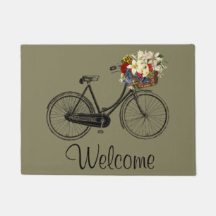 taupe bienvenu de tapis de porte de fleur de