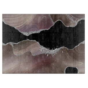 Taupe & Black Agate Silver Glitter Landscape Snijplank