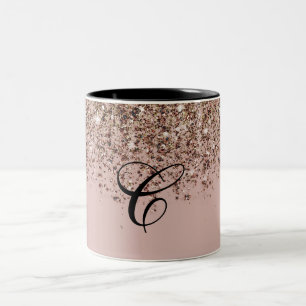 Taupe Blush Roze Brons Goud Glitter Glam Tweekleurige Koffiemok
