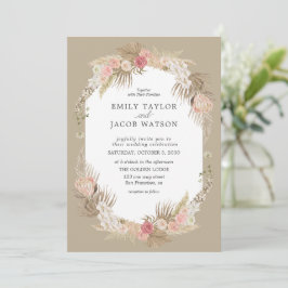 Taupe Boho Bloemen Bruiloft uitnodiging