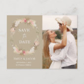 Taupe Boho bloemenkrans Bewaar de datum Briefkaart (Voorkant)
