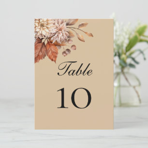 Taupe Boho Floral Mariage Numéro de tableau Cartes