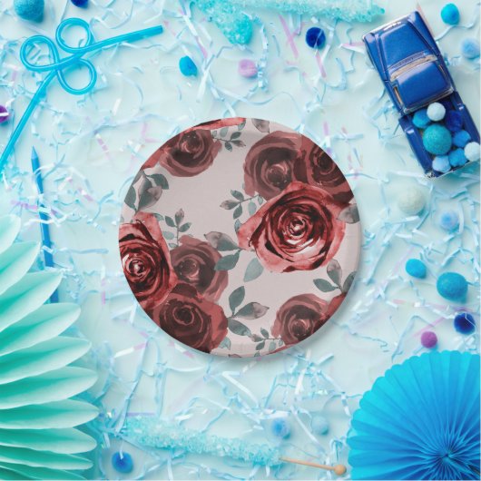 Taupe bordeauxroze waterverfrozen groene wedding papieren bordje (Feest)