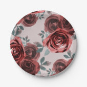 Taupe bordeauxroze waterverfrozen groene wedding papieren bordje (Voorkant)