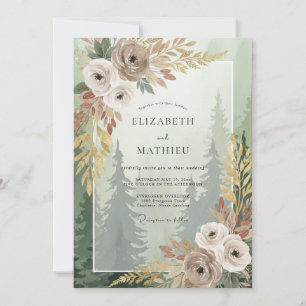 Taupe bos bruine dennen eucalyptus bruiloft kaart