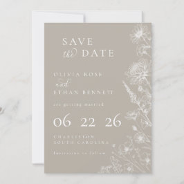 Taupe Botanical Minimal Wedding Save the Date