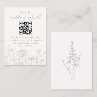 Taupe Botanical Minimal Wedding Website QR Code Informatiekaartje