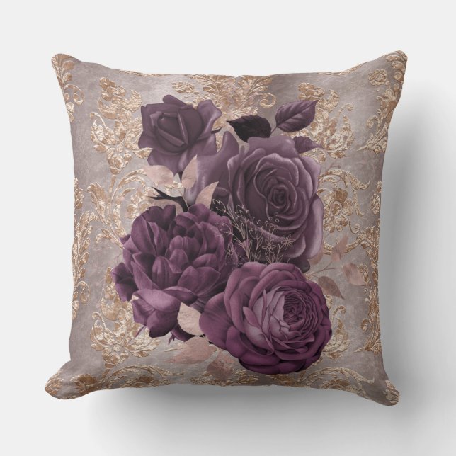 Taupe/Bronze Plum Floral Pillow Kussen (Voorkant)