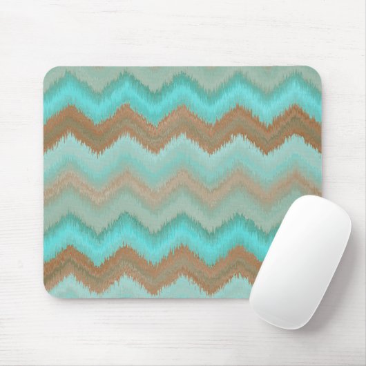 Taupe Brown Aqua Turquoise Ikat Zigzag Pattern Muismat (Met muis)
