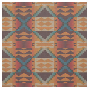 Taupe Brown Blauwgroen Blauw Oranje Etnische Kijk Stof