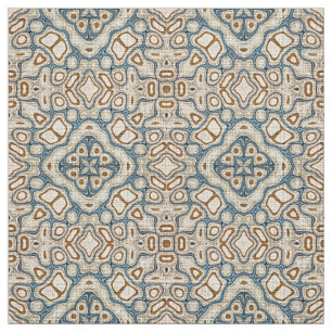 Taupe Brown Blauwgroen Blue Bali Batik Style Patro Stof