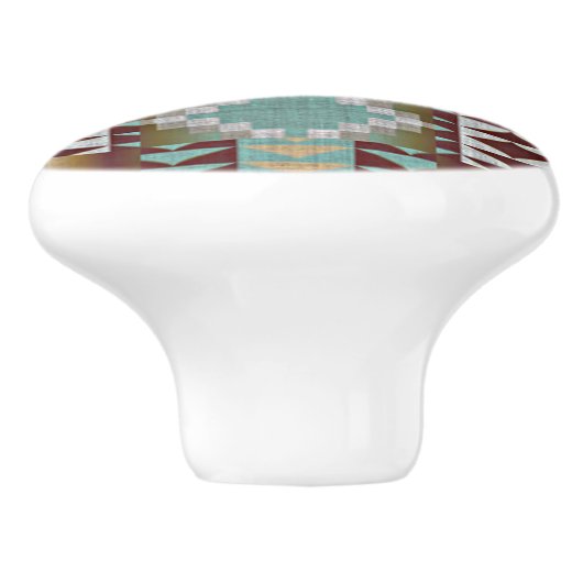 Taupe Brown Turquoise Aqua Blue Tribal Pattern Keramische Knop (Zijkant)