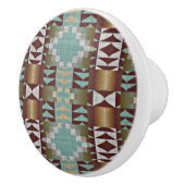Taupe Brown Turquoise Aqua Blue Tribal Pattern Keramische Knop (Rechts)