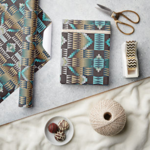 Taupe Bruin Beige Aqua Turquoise Blauw Stam Kunst Cadeaupapier