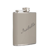 Taupe Bruin Elegante Script Naam Bruiloft Feest Heupfles (Rechts)