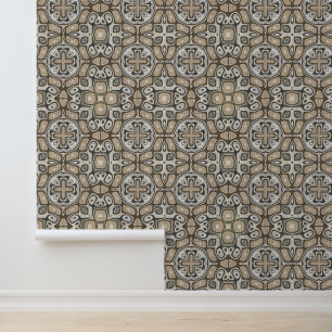 Taupe Bruin Grijs Beige Bohemian Tribe Art Behang