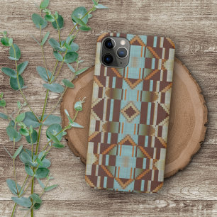 Taupe bruin oranje turquoise tribale mozaïekpatroo iPhone 16 pro max hoesje