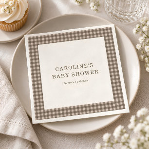 Taupe Bruine Gingham Schotlandse Ruit Custom Baby Servet