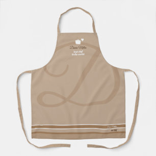 Taupe chef-kok koken met haar naam schort