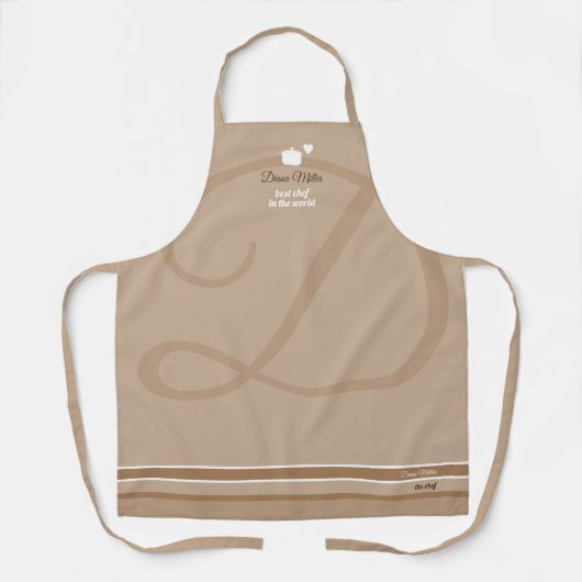 Taupe chef-kok koken met haar naam schort (Voorkant)