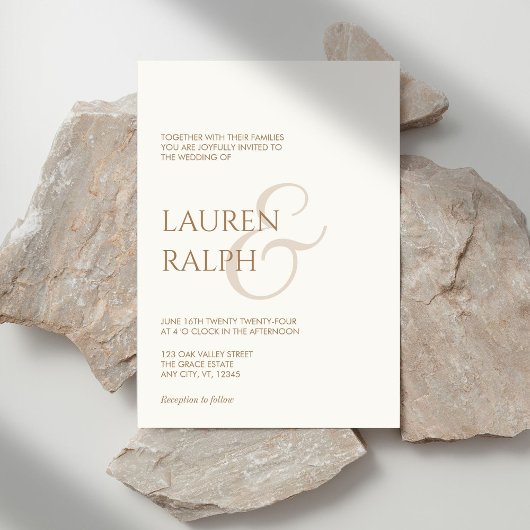 Taupe & Cream Script bruiloft uitnodiging