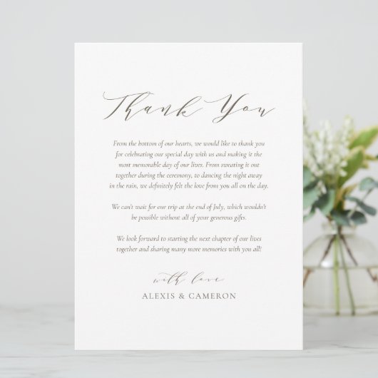 Taupe Dainty Script Weddenschap Hartelijk dank Programma (Staand voorkant)