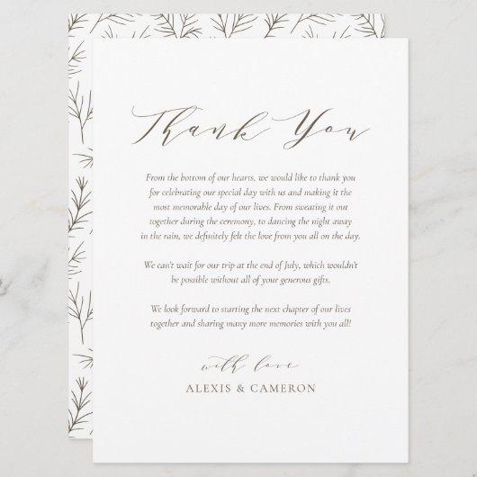 Taupe Dainty Script Weddenschap Hartelijk dank Programma (Voorkant / Achterkant)