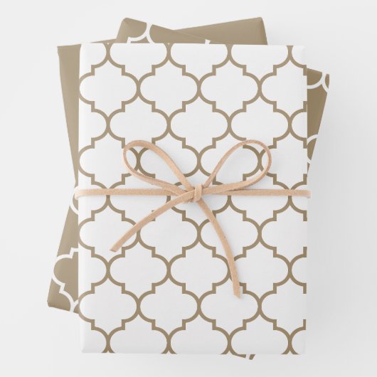 Taupe Damask Moroccan Pattern Inpakpapier Vel (In situ)
