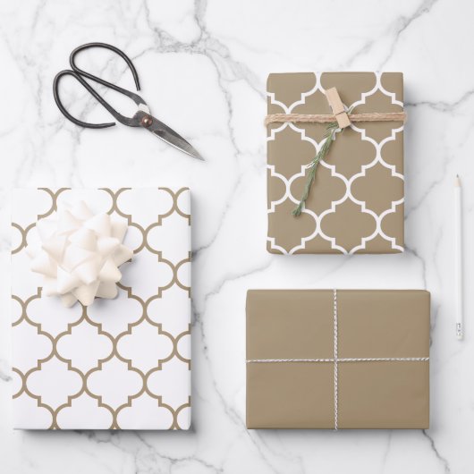 Taupe Damask Moroccan Pattern Inpakpapier Vel (Voorkant)