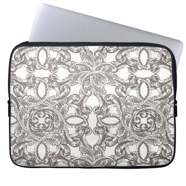 Taupe  Damask Pattern Laptop Sleeve (Voorkant)