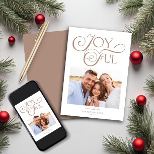 Taupe Earth Tones Kerstfeest Joyful Kerstfoto Feestdagenkaart