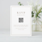 Taupe eenvoudige typografie QR-code formele bruilo RSVP Kaartje (Staand voorkant)