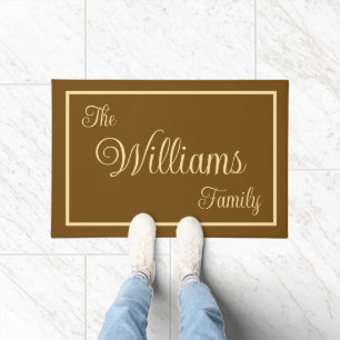 Taupe Elegant Script Familienaam Welkomstcadeau Deurmat