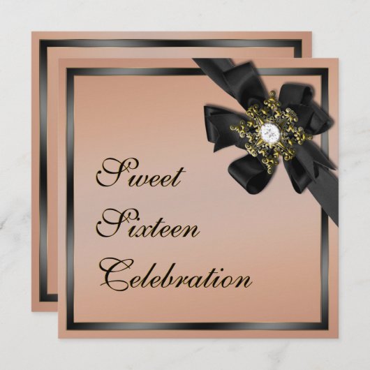 Taupe en Black Diamond Bowed Invite Kaart (Voorkant / Achterkant)