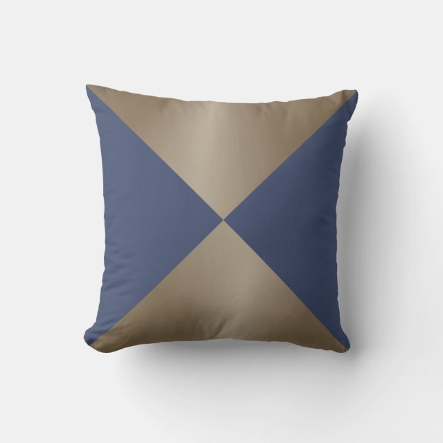 Taupe en Blue Driangle Modern Print Kussen (Voorkant)