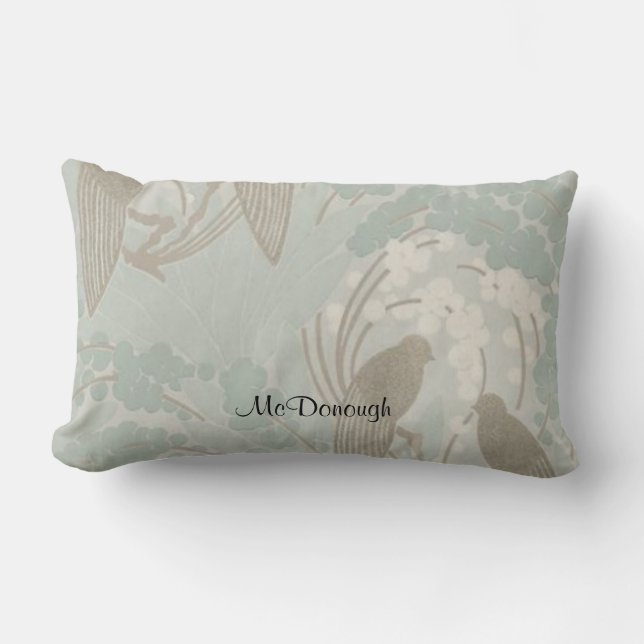 Taupe en Blue Paradise Garden Pattern Kussen (Voorkant)