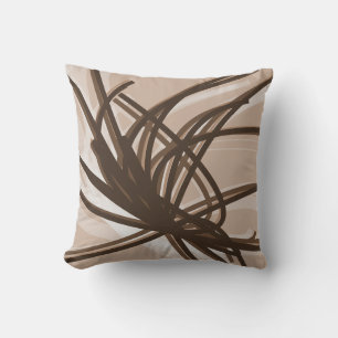 Taupe en bruine artistieke abstracte linten kussen