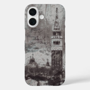 Taupe en Cyan Distress Skyline Venetië Italië iPhone 16 Hoesje