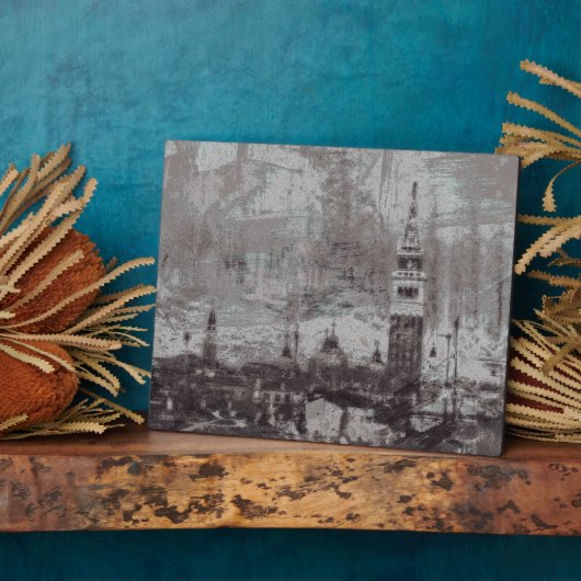 Taupe en Cyan Distress Skyline Venetië Italië Kuns Fotoplaat (Zijkant)