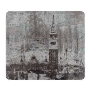 Taupe en Cyan Distress Skyline Venetië Italië Snijplank