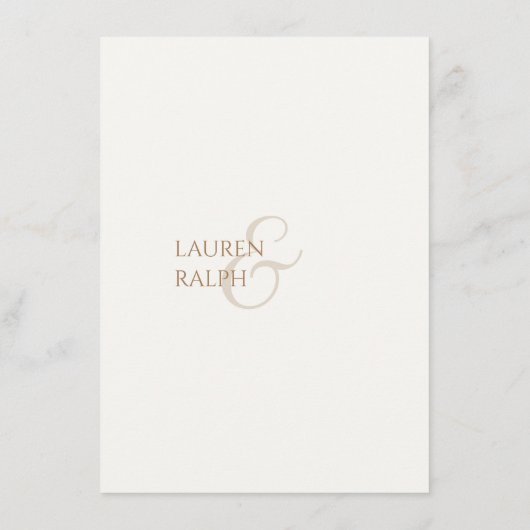 Taupe en Ivoor Monogram Bruiloft Details Informatiekaartje (Achterkant)