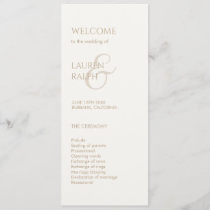 Taupe en Ivoor Monogram Welkom Huwelijksprogramma Programma