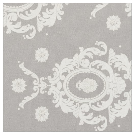 Taupe en Ivory Damask Pattern Fabric Stof (Close Up)