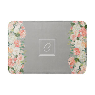 Taupe en Perzik Waterverf Bloemen met Monogram Badmat