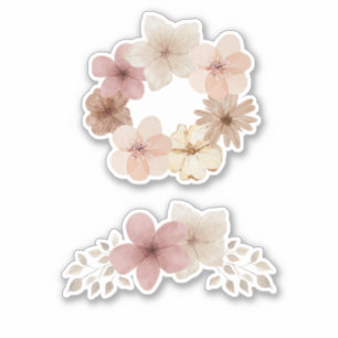 Taupe en Roze Bloemen Sticker Set Elegant Design