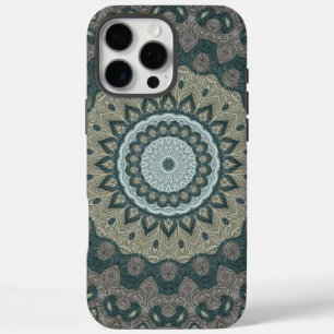Taupe en Teal Mandala met Tribale Symmetrie iPhone 16 Pro Max Hoesje